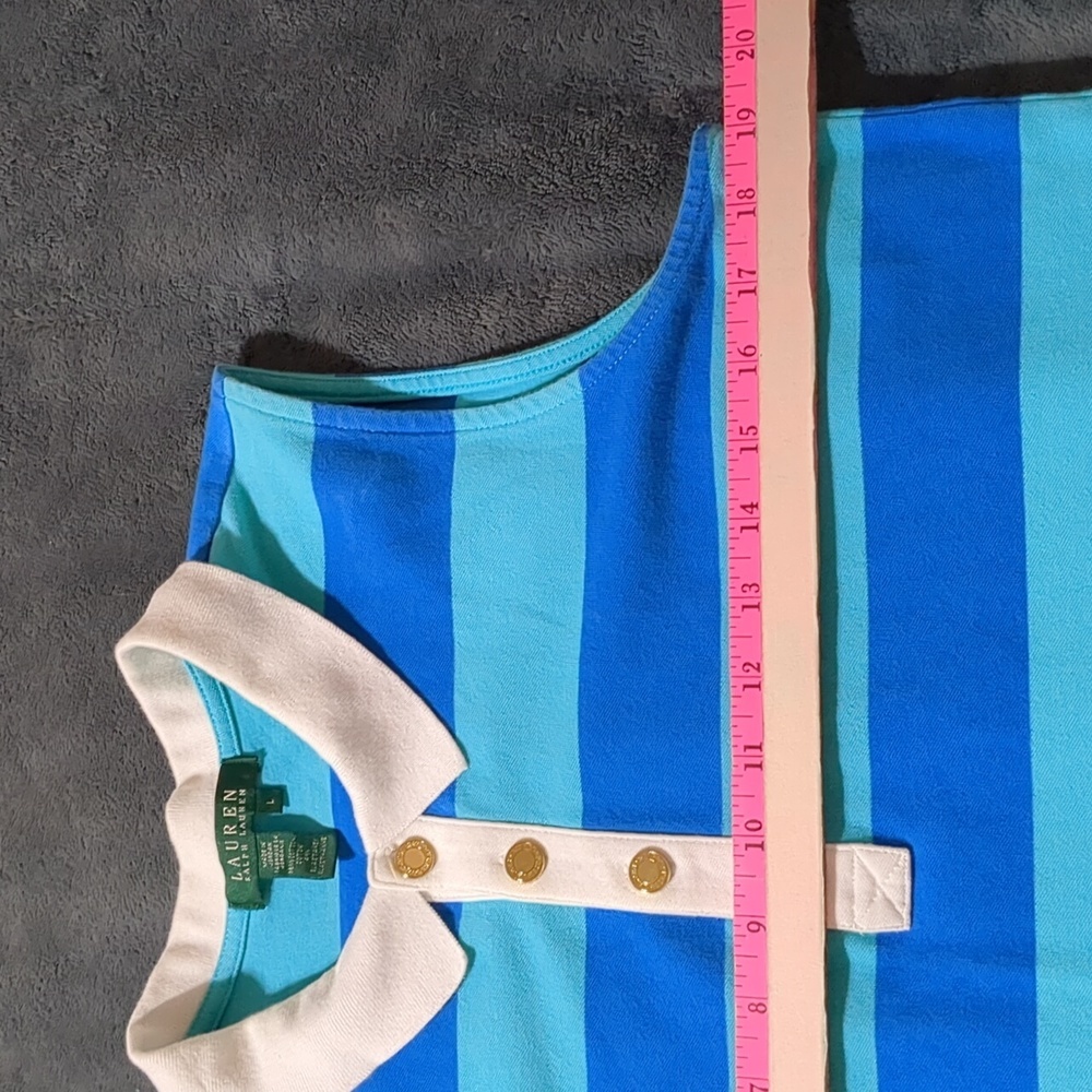 Lauren Ralph Lauren polo blue collared Striped Sleeveless golf women shirt L - Picture 4 of 5